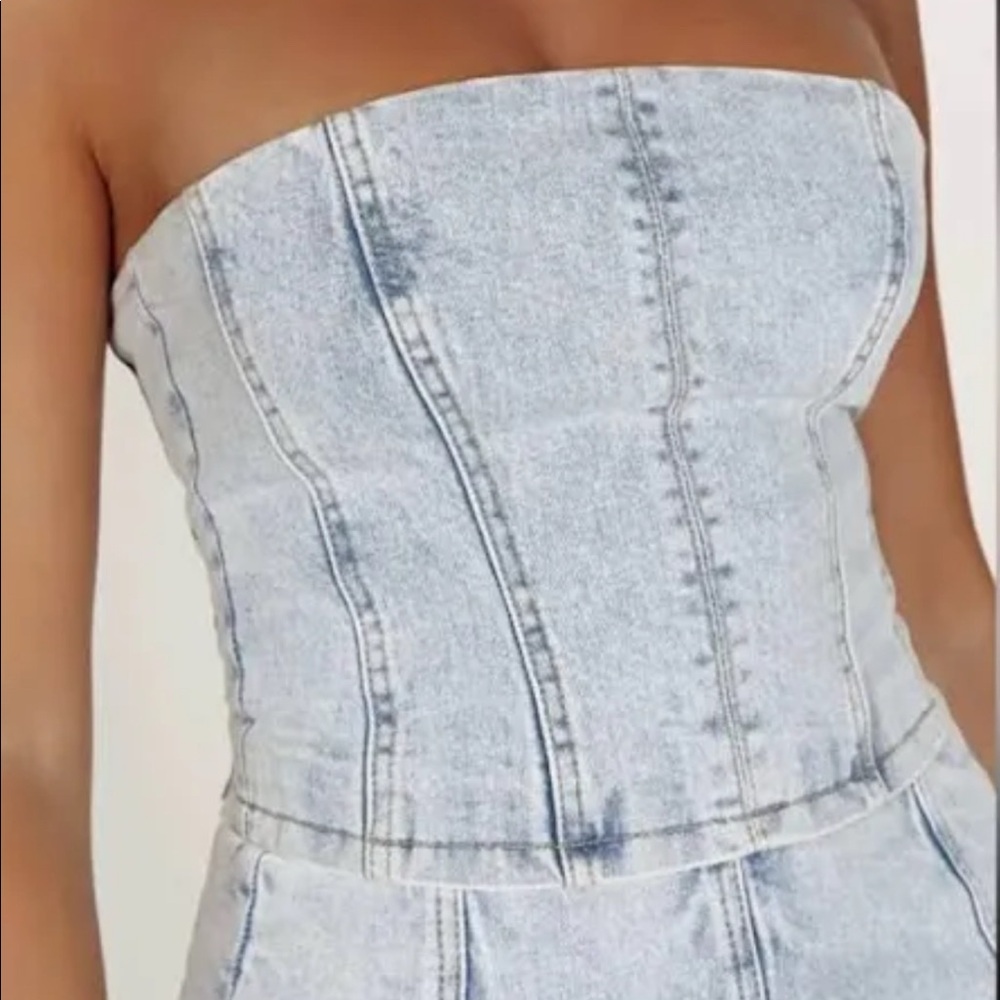 MESHKI Jean Strapless Top Sz SMALL